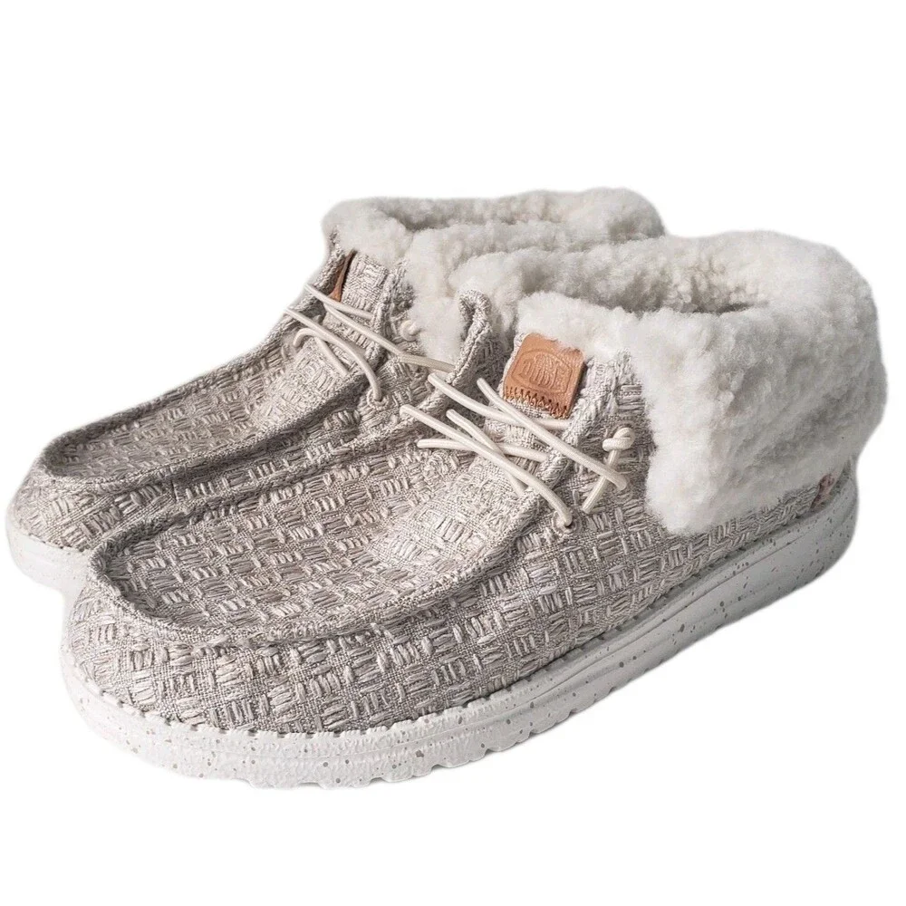 NWT Hey Dude Wendy Fold Youth Stitch Cozy Tan  Size YT6  24Cm Fleece Lined Shoes